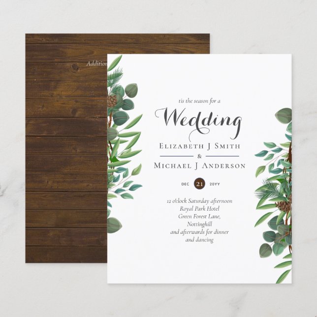 Budget Rustic Christmas Wedding Winter Invites (Front/Back)