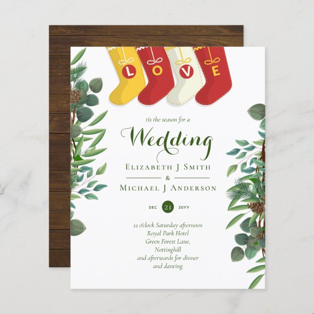 Budget Rustic Christmas Wedding Winter Invites (Front/Back)