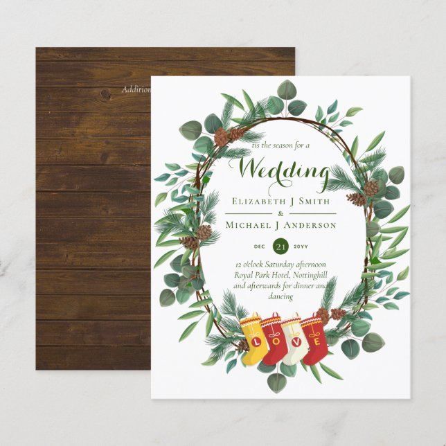 Budget Rustic Christmas Wedding Winter Invites (Front/Back)