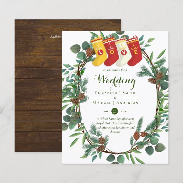 Budget Rustic Christmas Wedding Winter Invites (Front/Back)