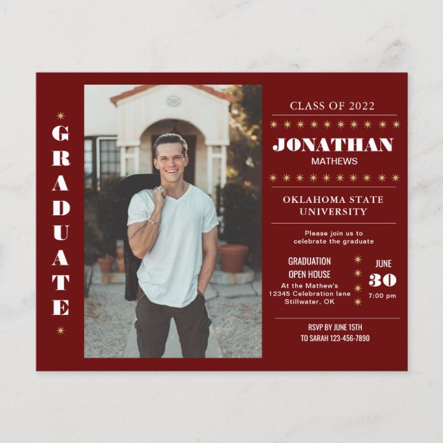 Budget Rustic Country  Red Gold Photo Graduation (Front)