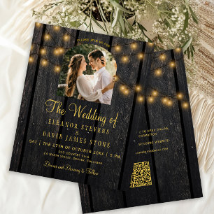 Budget rustic country wood QR photo wedding invite