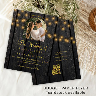 Budget rustic country wood QR photo wedding invite Flyer
