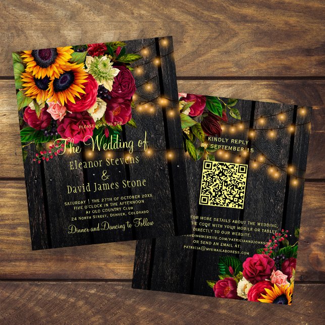 Budget rustic country wood QR wedding invitation (Creator Uploaded)