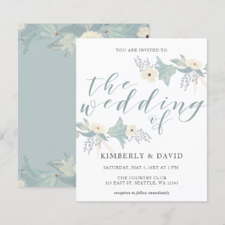 Budget Rustic Dusty Blue Floral Wedding Invitation