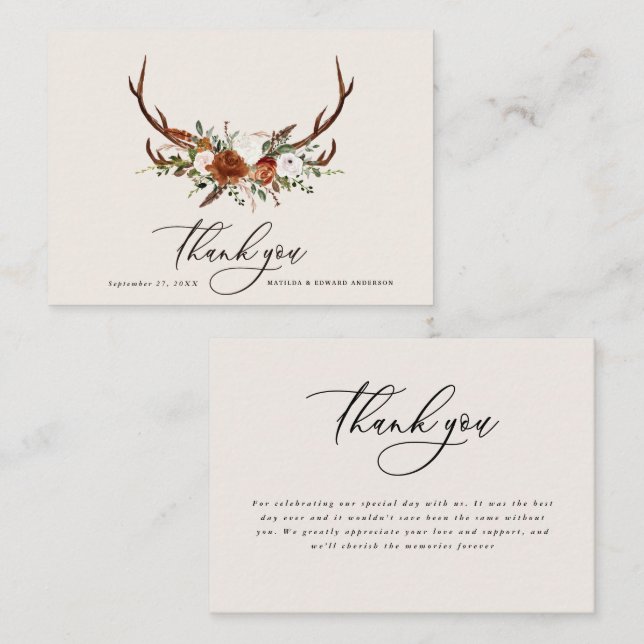 Budget rustic elegant wedding thank you rust black enclosure card (Front/Back)