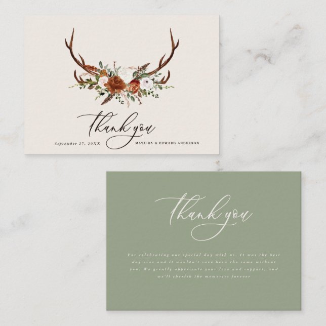 Budget rustic elegant wedding thank you sage green enclosure card (Front/Back)
