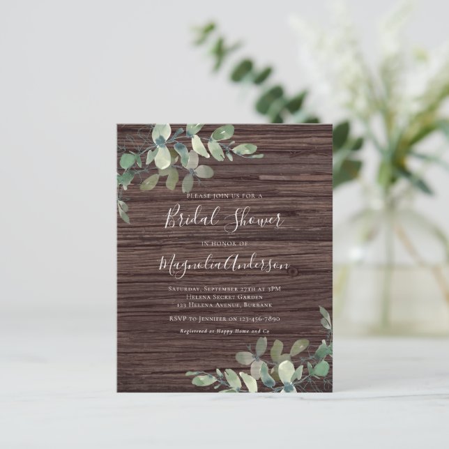 BUDGET Rustic Eucalyptus Bridal Shower Invitation (Standing Front)