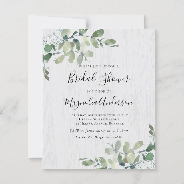 BUDGET Rustic Eucalyptus Bridal Shower Invitation (Front)