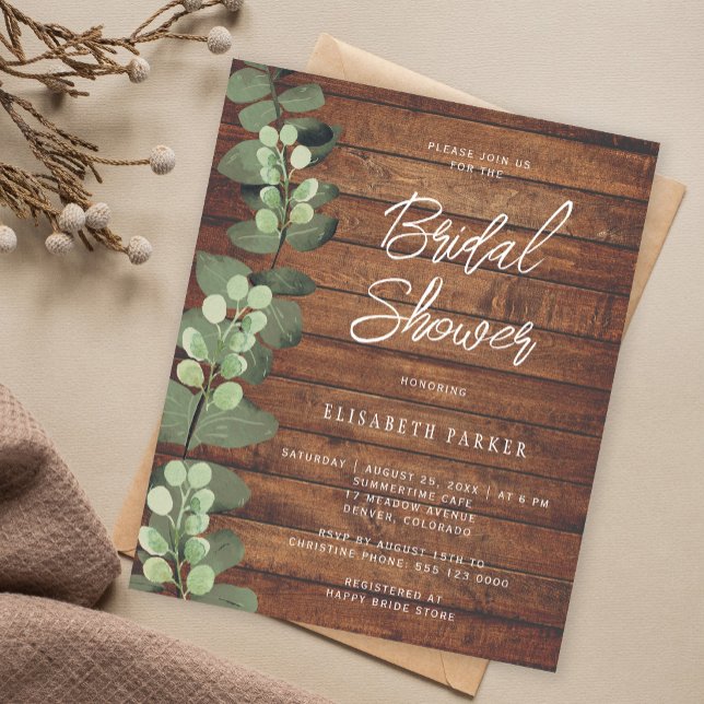 Budget rustic eucalyptus bridal shower invitation (Creator Uploaded)
