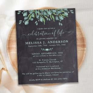 Budget Rustic Eucalyptus Celebration Of Life Invit