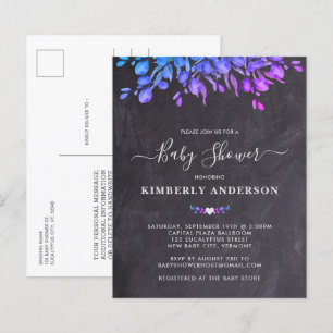 Budget Rustic Eucalyptus Purple Baby Shower Invite