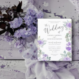 Budget Rustic Eucalyptus Purple Wedding Invitation
