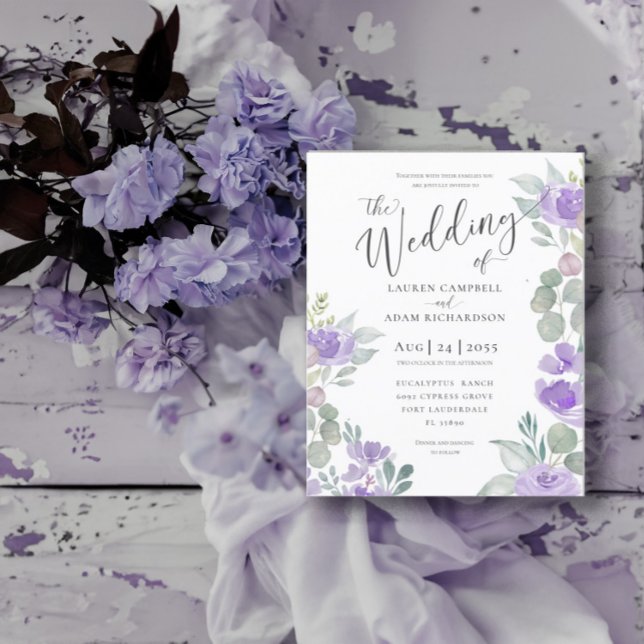 Budget Rustic Eucalyptus Purple Wedding Invitation (Creator Uploaded)