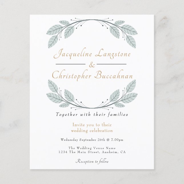 Budget Rustic Eucalyptus Wedding Invitations Flyer (Front)
