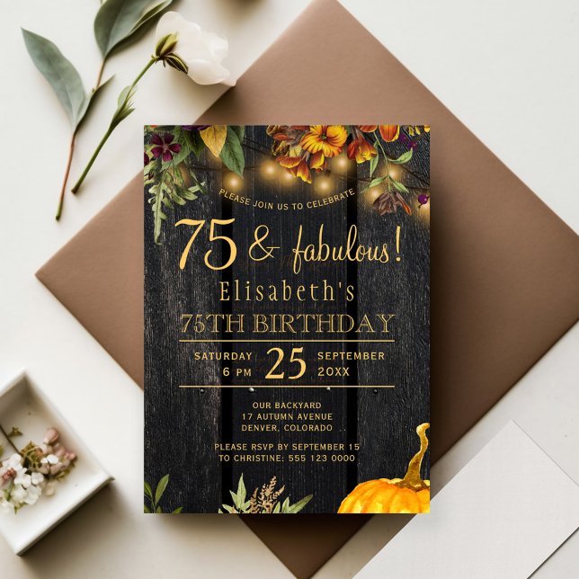 Budget rustic fall 75 birthday invitation (Creator Uploaded)