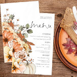 Budget Rustic Fall Florals Pumpkin Wedding Menu<br><div class="desc">Budget Rustic Fall Florals Pumpkin Wedding Menu. A budget price size 5.5” x 8.5”, on an elegant 110 lb LINEN stock – for a luxury feel at great value, this is perfect for menus, as well as invitations and programs etc. This budget size alternative is also available in other paper...</div>