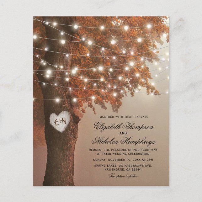 Budget Rustic Fall Heart Tree Wedding Invitation (Front)