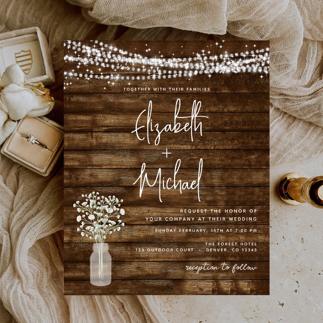 Budget Rustic Farmhouse Lights Wedding Invitation Flyer (Creator Uploaded)