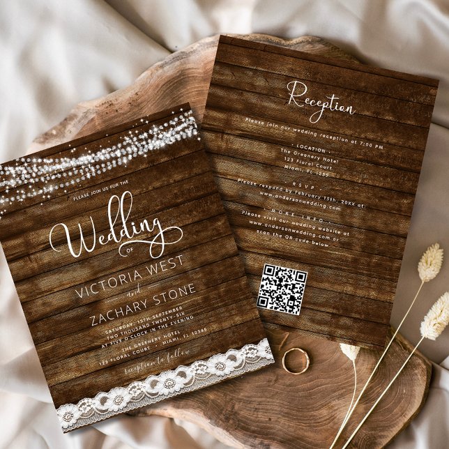 Budget Rustic Farmhouse QR Code Wedding Invitation Flyer (Creator Uploaded)