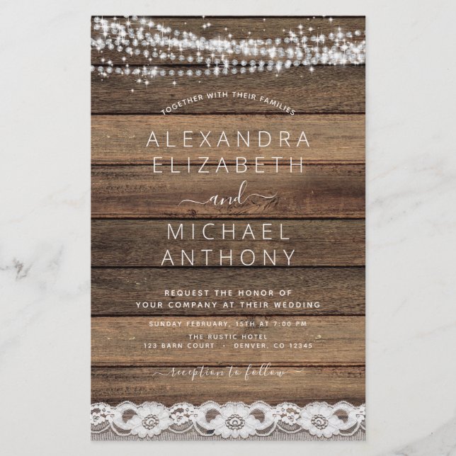 Budget Rustic Farmhouse String Lights Lace Wedding (Front)