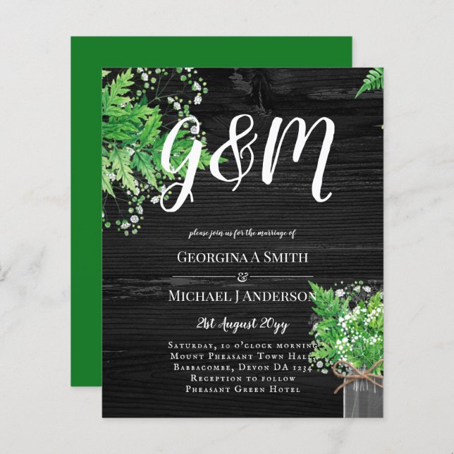 BUDGET Rustic Ferns Greenery Chic Wedding Invite (Front/Back)