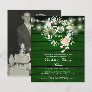 Budget Rustic Floral 50th Anniversary Photo Invite