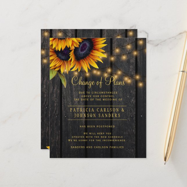 Budget rustic floral change of plans announcement (Front/Back In Situ)