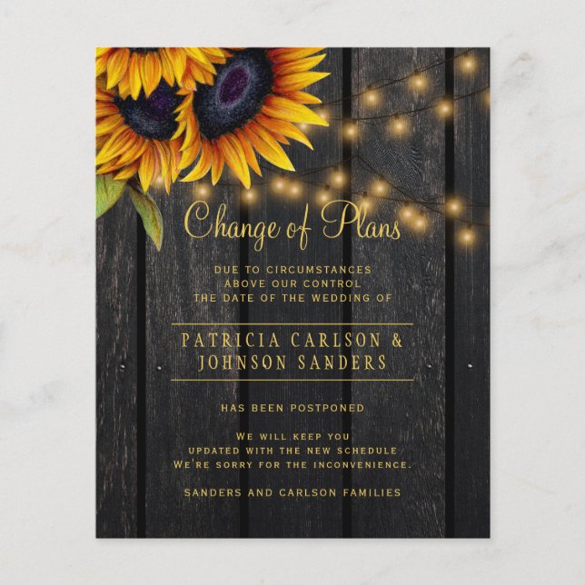 Budget rustic floral change of plans announcement flyer (Front)