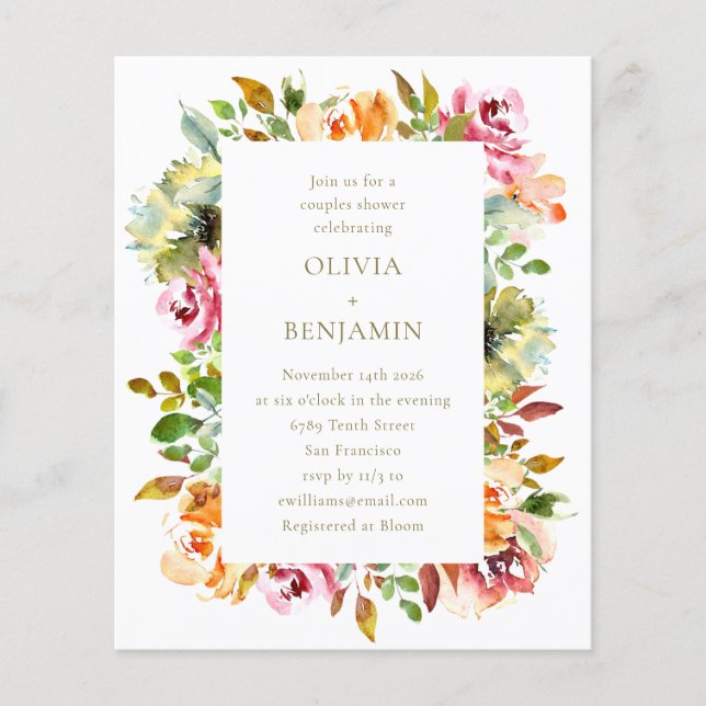 Budget Rustic Floral Couples Shower Invitation (Front)