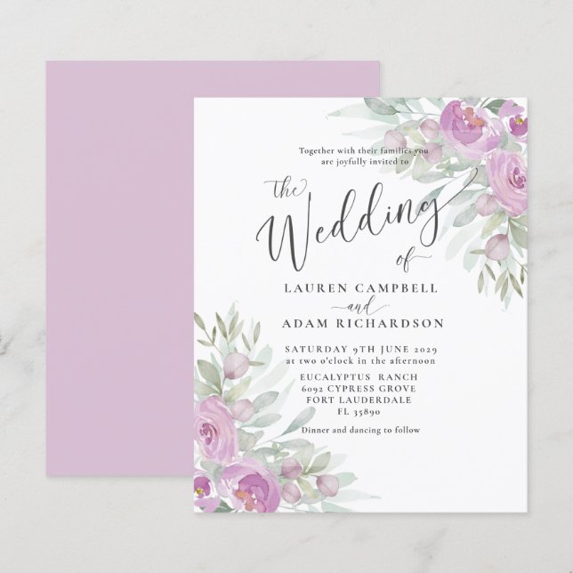 Budget Rustic Floral Pink Wedding Invitation (Front/Back)