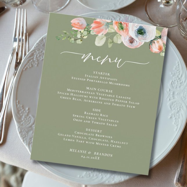 Budget Rustic Floral Sage Green Wedding Menu (Creator Uploaded)
