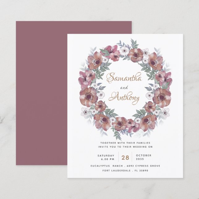 Budget Rustic Floral Terracotta Wedding Invitation (Front/Back)