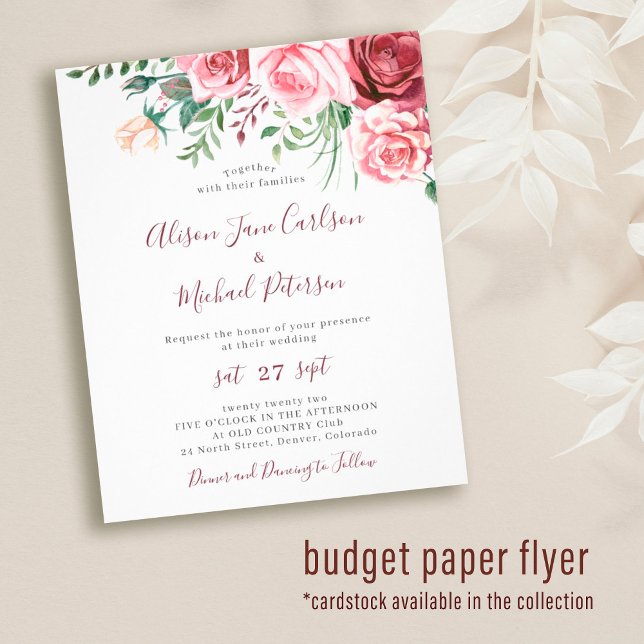 Budget rustic floral watercolor wedding invitation flyer (Creator Uploaded)