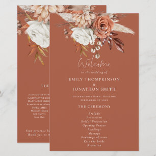 Budget Rustic Florals Terracotta Wedding Program