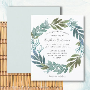 Budget Rustic Foliage Sage Green Wedding Invite