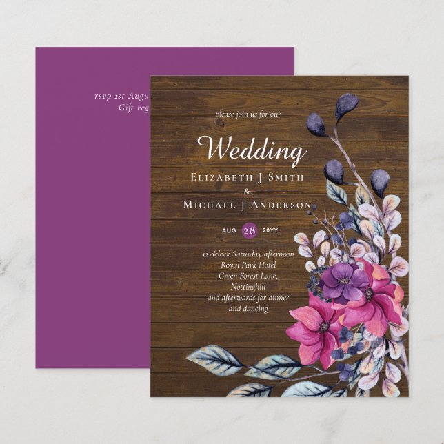 BUDGET Rustic Fuchsia Floral Woodland Wedding (Front/Back)
