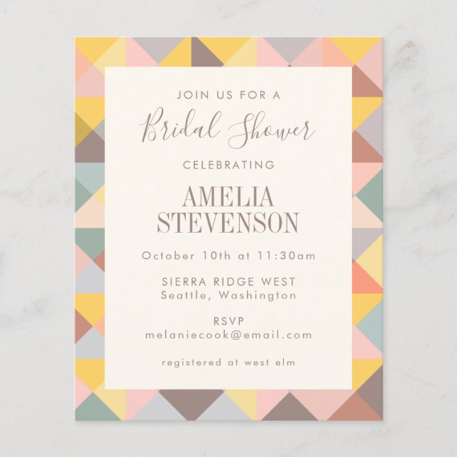 Budget Rustic Geometric Art Bridal Shower Invite (Front)