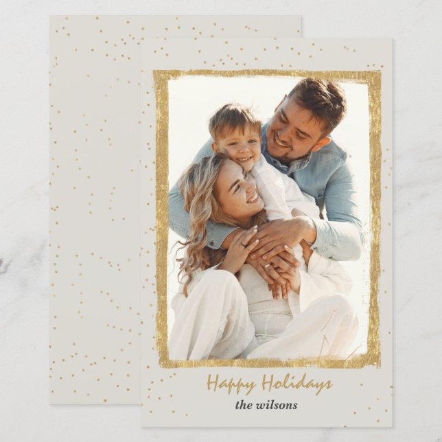 Budget Rustic Gold Frame Photo Holiday Card (Front/Back)