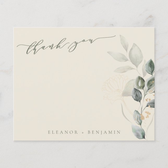 Budget Rustic Gold Greenery Wedding Thank You Card (Front)