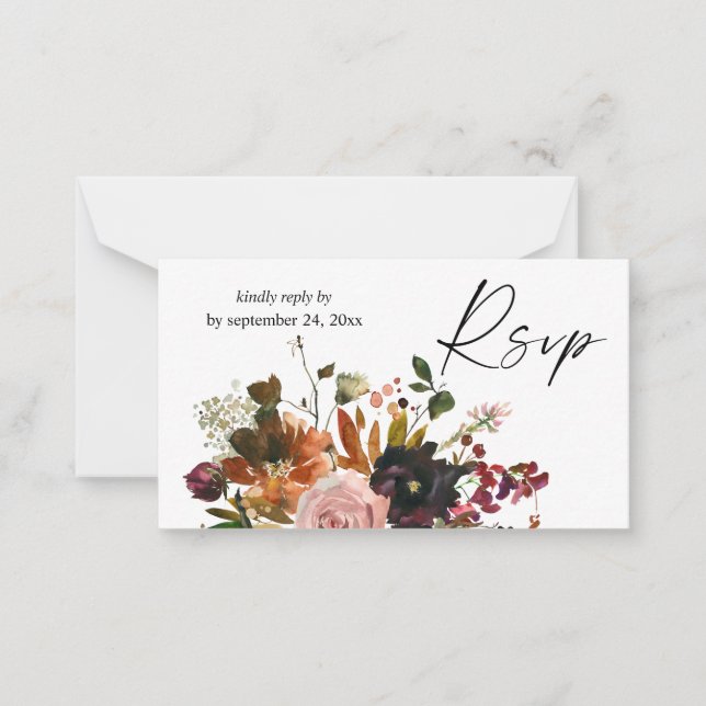Budget Rustic Gold Orange Floral 2SM Meal RSVP Card (Front)