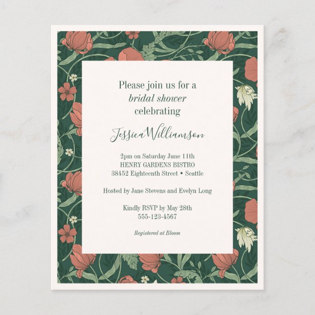 Budget Rustic Green Floral Bridal Shower Invite  (Front)