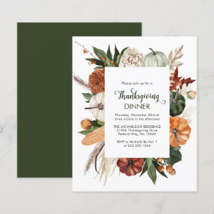 Budget Rustic Green Thanksgiving Dinner Invite