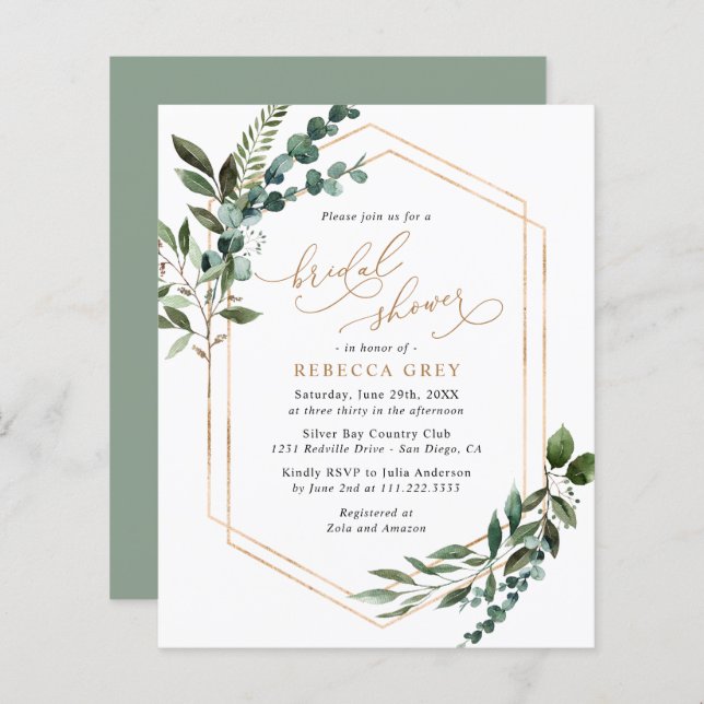 Budget Rustic Greenery Bridal Shower Invitation (Front/Back)