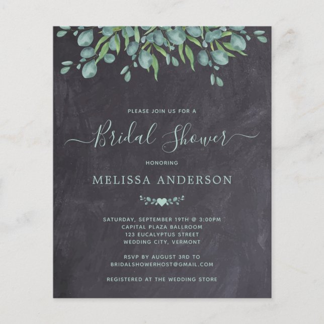 Budget Rustic Greenery Bridal Shower Invitation (Front)