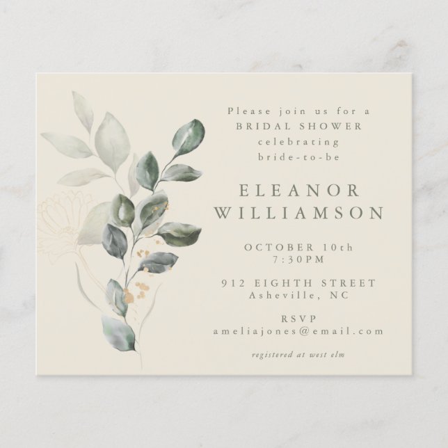 Budget Rustic Greenery Bridal Shower Invite (Front)