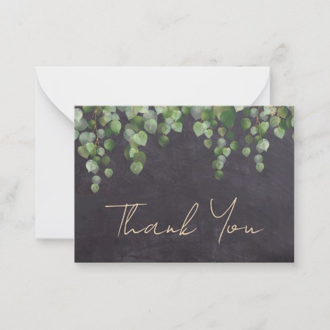 Budget Rustic Greenery Chalkboard Thank You Card (Front)