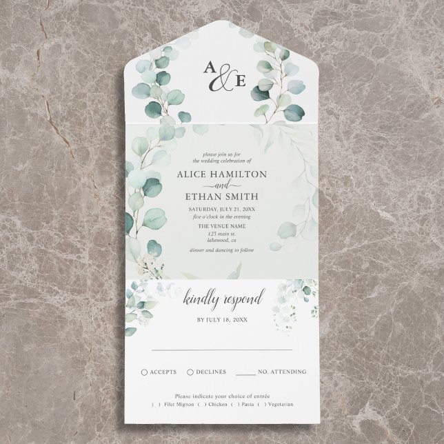 Budget Rustic Greenery Eucalyptus Sage Wedding All In One Invitation (Creator Uploaded)