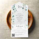 Budget Rustic Greenery Eucalyptus Sage Wedding All In One Invitation<br><div class="desc">Introducing our elegant yet budget-friendly folded wedding invitation! The top fold showcases the couple’s monogram, adding a personalised touch. At the centre, the main text is beautifully framed inside a watercolor greenery wreath, exuding natural charm. The bottom fold features the RSVP section, offering both traditional text and a QR code...</div>