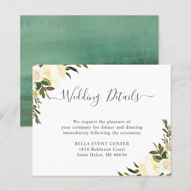 Budget Rustic Greenery Floral Wedding Details Card (Front/Back)